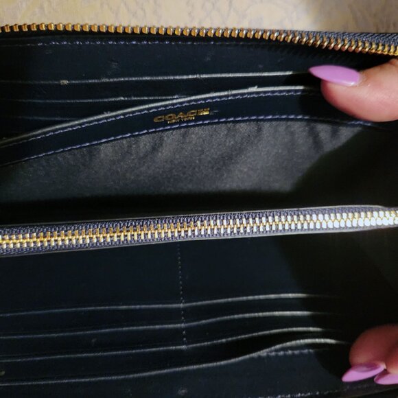 Coach Snakeskin Embossed Leather Zip Accordian Wallet _ Black and Blue _NEW - Picture 4 of 10